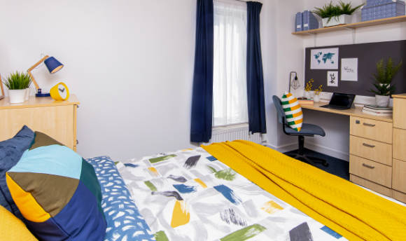 A clean, tidy double room on the ֱ campus