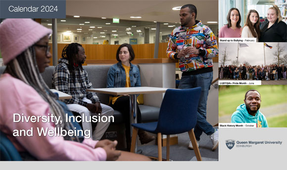 A collage of images from the 2024 ֱ Diversity, Inclusion and Wellbeing calendar. It features different images of students on campus and at events.